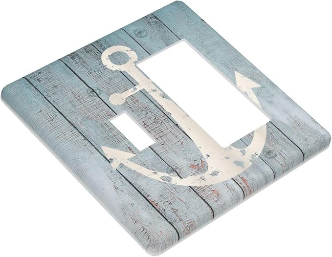Anchor Rustic Sailing Nautical Wooden Planks Marine Outlet Covers 1 Toggle 1 Rocker Combination Decorative Wall Plate Electrical Switch Plates Light Switch Cover Plate for Bathroom Farmhouse Decor
