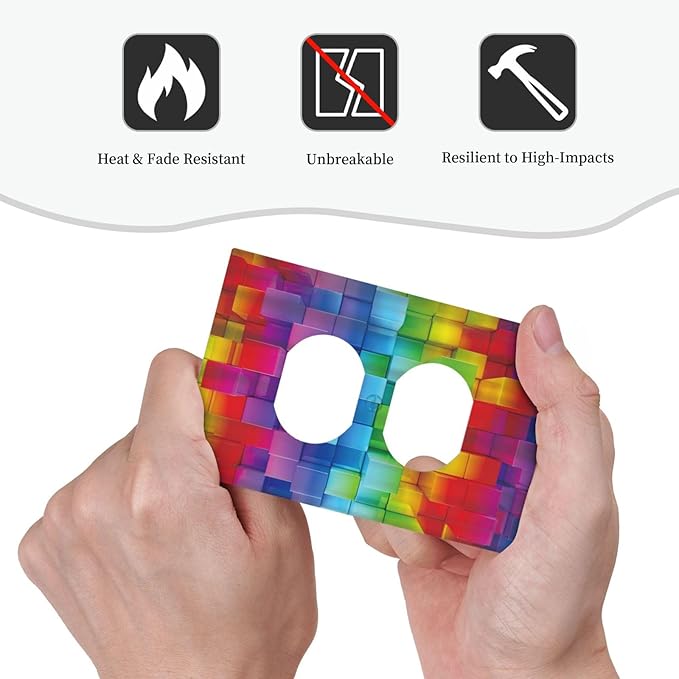 3D Colorful Rainbow Wall Abstract Squre Shaped 1 Gang Outlet Plate Decorative Single Duplex Wall Plate Covers Unique Electrical Receptacle Light Switch Cover Art Faceplate Switchplate for Living Room