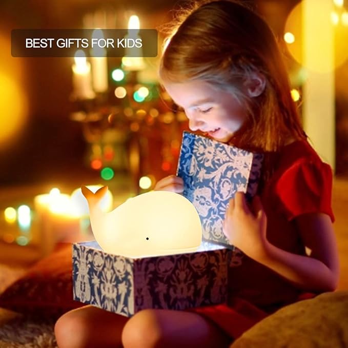 ZKLiLi Night Light for Kids Lamp, 16 Colors Lamp Cute, Dimmable Baby Night Lights for Nursery,Silicone Rechargeable Nightlight for Kids Room, Kawaii Room Decor (Whale)