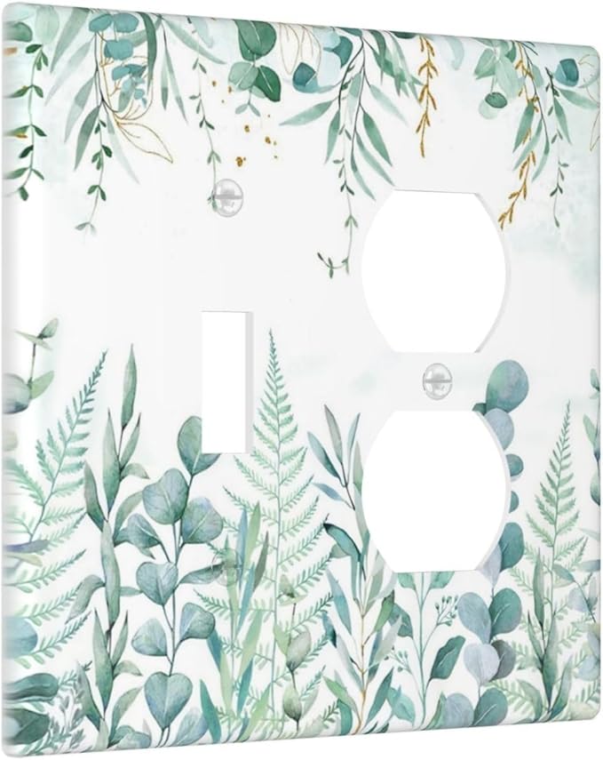 Boho Green Eucalyptus Leaf Floral Sage Flower Wallplates 1 Toggle 1 Duplex Switch Plate Electrical GFCI Faceplate Decorative Light Switch Covers for Bedroom Living Room Decor