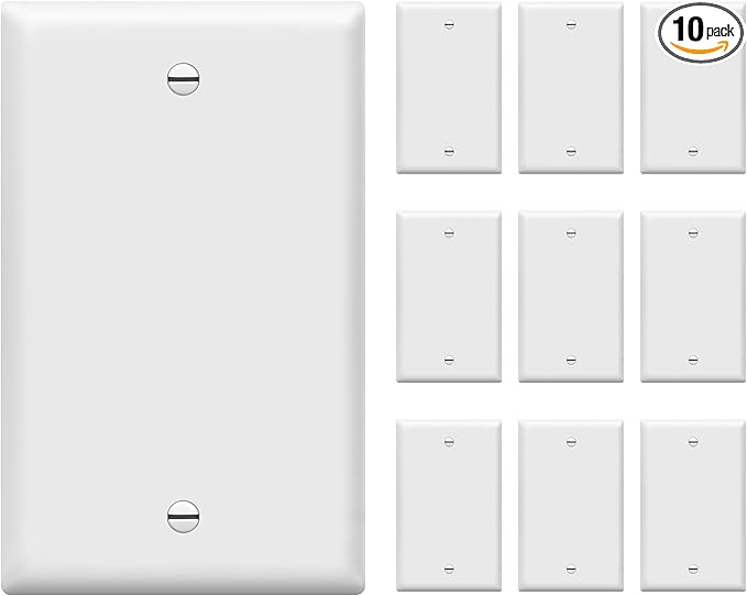 ENERLITES Blank Wall Plate Cover, Gloss Finish, Standard Size 1-Gang 4.50" x 2.76", Polycarbonate Thermoplastic, Electrical Covers for Unused Outlets/Switches, 8801-W-10PCS, White 10 Pack