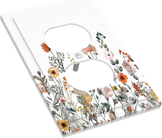 Outlet Covers Colorful Wildflowers Boho Vintage Floral 1 Gang Duplex Light Switch Cover Decorative Switch Plates Electrical Receptacle Faceplate Wall Plate For Bed Room Living Room Decor