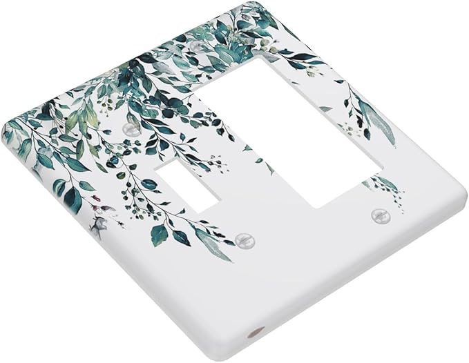 Decorative Outlet Covers Green Eucalyptus Boho Olive Leaves Country 2 Gang 1 Gang Wall Plate Single Toggle Rocker Combination Light Switch Covers Plate Jumbo Switch Plate Cover
