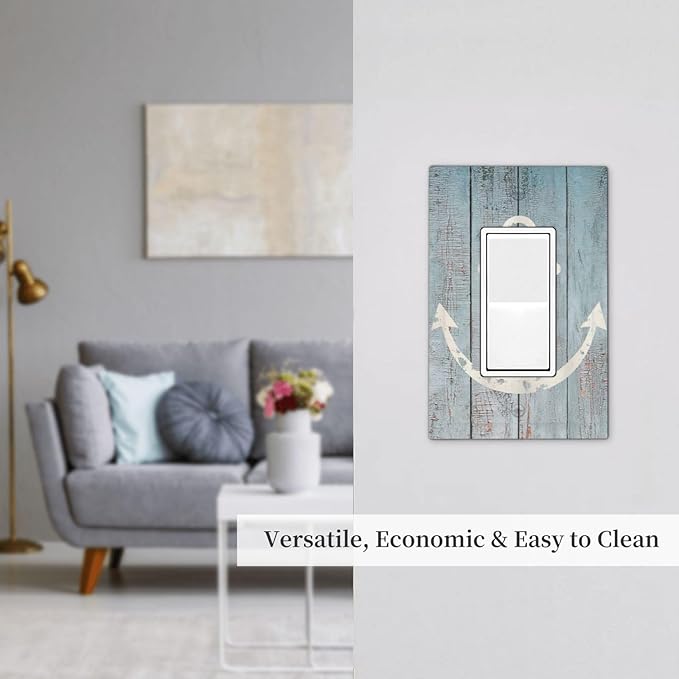 Anchor Rustic Sailing Nautical Wooden Planks Marine Decorative Outlet Covers 1 Gang Single Rocker Light Switch Cover Plate Wall Plates GFCI Faceplate for Bathroom Farmhouse Decor