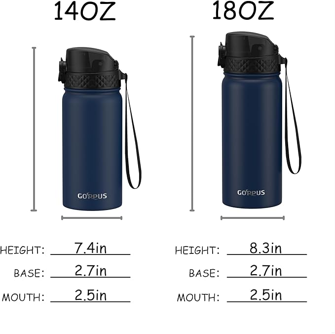 Kids Water Bottle, GOPPUS 18 Oz Stainless Steel Travel Bottle, Double Wall Vacuum Leak Proof Kids Cup for School Boys Girls, Navy Blue