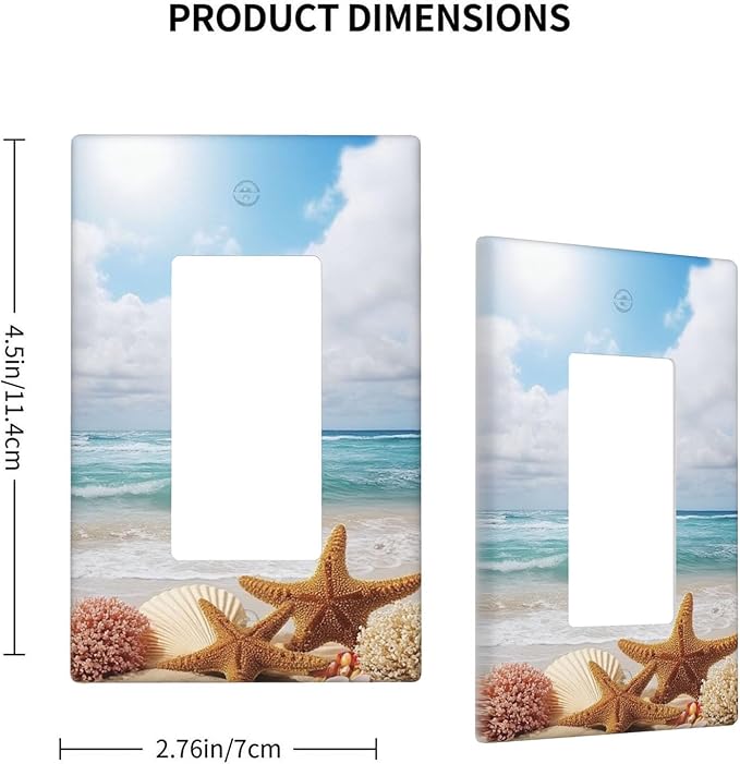 Ocean Beach Starfish 1-Gang Rocker Wall Plate, Blue Sky Clouds Switch Plate for Bathroom, Home, Beach House & Sunroom