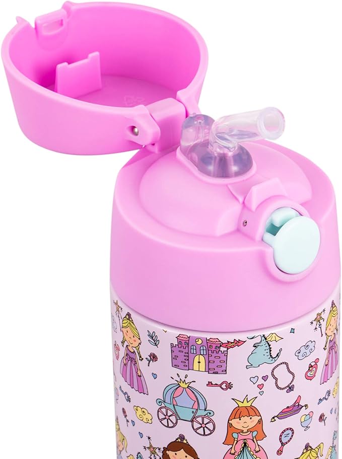 Snug Insulated Kids Water Bottle with Straw & Spout – Double-Wall Stainless Steel, Leakproof, Easy-Flip Lid – For School, Travel, Toddlers & Big Kids - Princess, 12oz