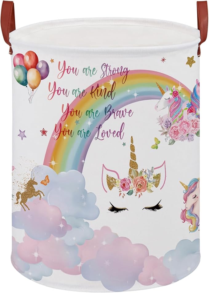 Unicorn Room Decor Kids Laundry Basket, Rainbow Cloud Toy Box for Girls,Pink Toddler Laundry Hamper Storage Bin,Cute Shelf Basket Clothes Book Toy Box Bin for Bedroom Bathroom(Cloud Unicorn)