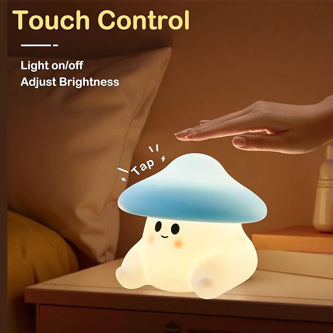 Mushroom Night Light for Kids, Cute Ghost Mushroom Lamp Silicone Baby Nursery Night Lamp, Dimmable Squishy Touch Bedside Lamps, Adorable Rechargeable Animal Lamps Gifts Kawaii Room Decor Girls Boys