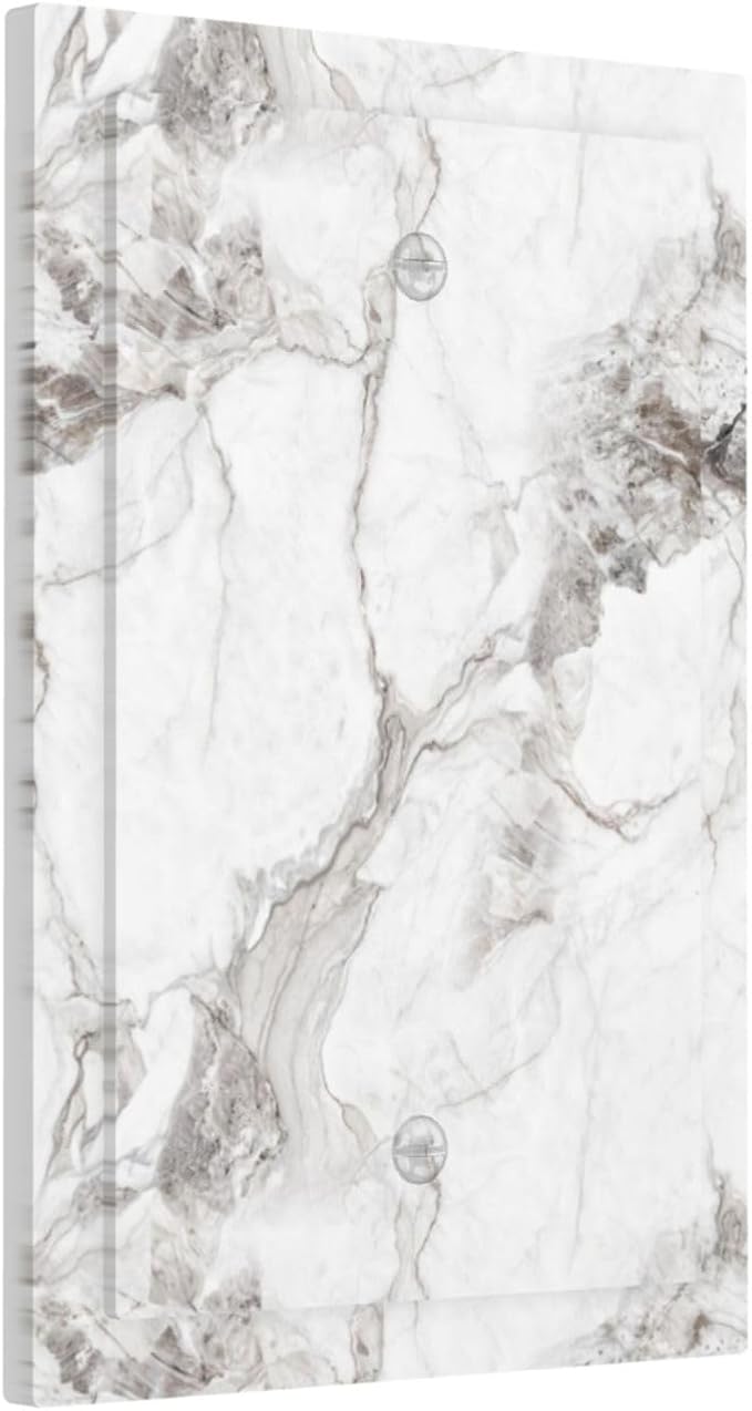 White And Gray Marble Patterns Texture Abstract Print Light Switch Cover Plate 1 Gang No Device Blank Electrical Wall Plates Faceplate Decorative Switch Plate Covers for Bathroom Kitchen Decor