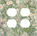 Decorative Outlet Covers with Vintage Wildflowers & Daisies on Light Green Background Design 2 Gang Wall Plate Double Duplex Receptacle Light Switch Cover Switch Plate Cover