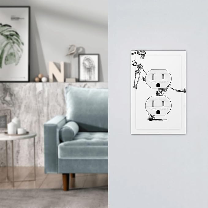 Outlet Covers Skeleton Basketball Funny Skull Stick Figure 1 Gang Duplex Light Switch Cover Decorative Switch Plates Electrical Receptacle Faceplate Wall Plate For Home Office Decor