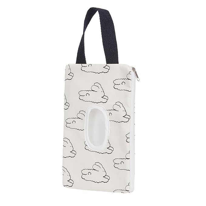 Quilted Baby Wipe Holder Floral Diaper Pouch Portable Quilted Wipes Bag for Car, Stroller (Rabbit)