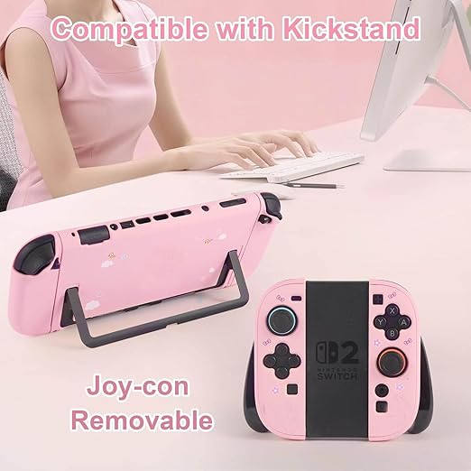 GUTIAL Accessories Bundle for Nintendo Switch 2 2025 - Cute Kawaii NS 2 Accessories kit for Grils Boys Kids with Travel Carrying Case and Cartoon Dockable Cover Case, Screen Protector, Stand - Pink