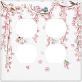 Pink Cherry Blossom Flower Vine Floral Tree Branch Birds Outlet Covers 2 Gang Double Duplex Decorative Light Switch Covers Electrical Wallplates Socket Faceplate for Bedroom Living Room Decor