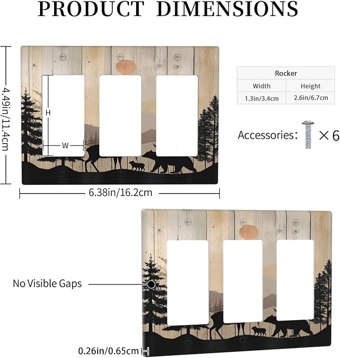 Light Switch Covers Wood Board Wildlife Cute Bear Deer Forest Rustic 3 Gang Rocker Electrical GFCI Decorative Triple Outlet Wall Plate Cover Switchplate for Bathroom Farmhouse Decor