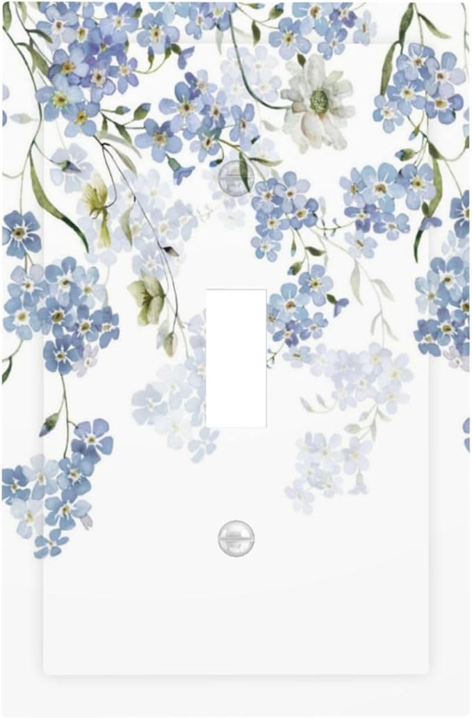 Hydrangea Blue Flowers Watercolor Floral Decorative Light Switch Cover 1 Gang Single Toggle Device Electrical Faceplate Switchplates Decorator Outlet Wall Plate for Bed Room Living Room Decor
