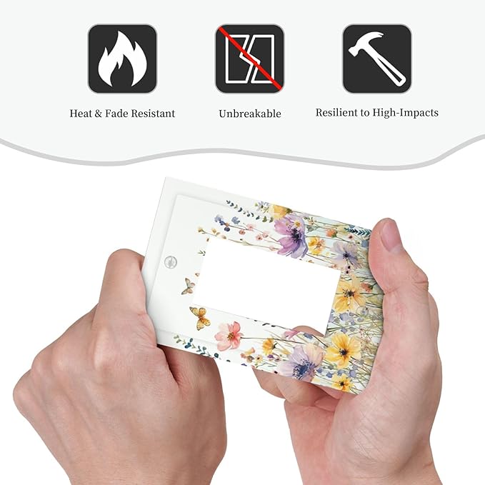 Wildflowers Colorful Flower Butterfly Floral Decorative Outlet Covers 1 Gang Single Rocker Light Switch Cover Plate Wall Plates GFCI Faceplate for Farmhouse Bedroom Decor