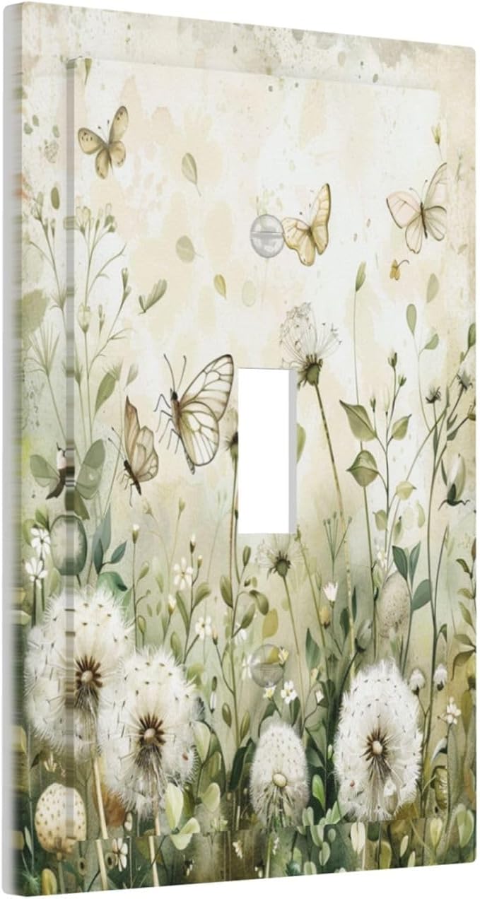 Light Switch Cover Plate Watercolor Butterflies Dandelions Wildflowers 1 Gang Single Toggle Decorative Switch Plates Wall Plates Electrical Faceplate for Bathroom Bedroom Decor