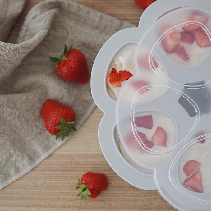 Beaba Multiportions Premium Quality Silicone Baby Food Freezer Tray with Clip On Lid, Baby Food Storage Container Ice Cube Tray Maker, Made in Italy, Cloud, 3 oz