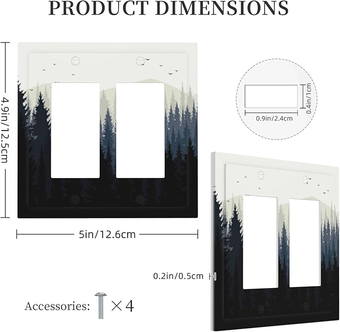 Decorative Outlet Covers Forest Pine Tree Mountains Black Bird 2 Gang Double Gfci Rocker Electrical Wall Panels Light Switch Cover Plate For Bed Room Farmhouse Decor