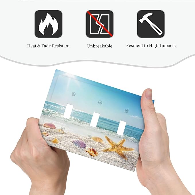 Decorative Switch Plates Summer Beach Colorful Seashell Starfish 3 Gang Wall Plate Triple Toggle Light Switch Cover Faceplate Electrical Wall Panels For Kids Room Nursery Decor