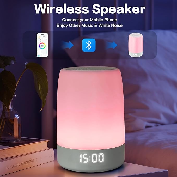 Sound Machine White Noise Machine with 32 Soothing Sounds, Bluetooth Speaker Alarm Clocks for Bedrooms with Wake up Light, Night Light for Kids, App Control Birthday Gifts for Teenage Girls Boys Women