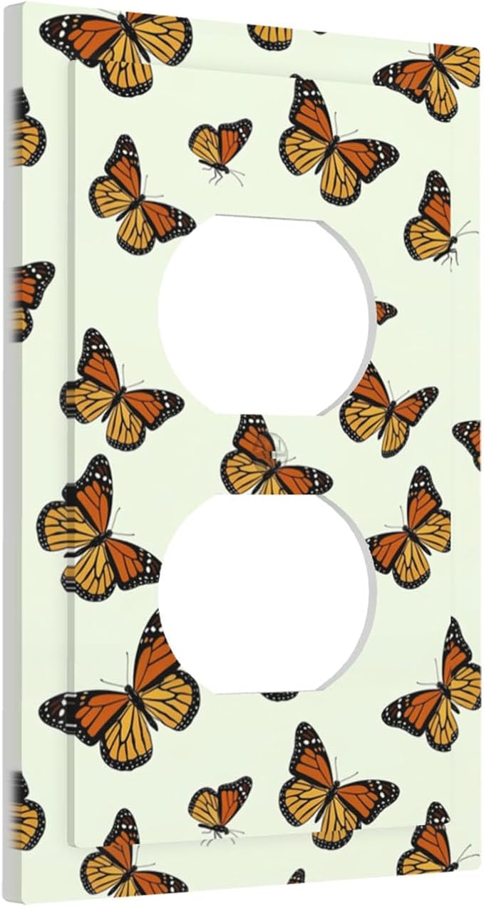 Monarch Butterfly Duplex Wall Plate - 1-Gang Standard US Size Butterfly Migration Outlet Covers, Vibrant Orange Whimsical Garden for Girls Room