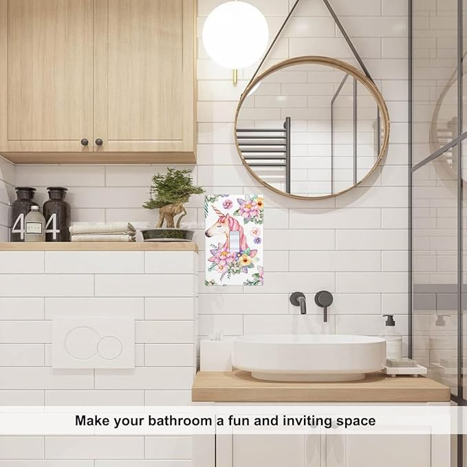 Unicorn Floral Cute Light Switch Cover Plates Decorative Single Toggle Wall Plate, 1 Gang Lightswitch Cover for Girls Bedroom Bathroom Home Decor 4.5"x 2.76"