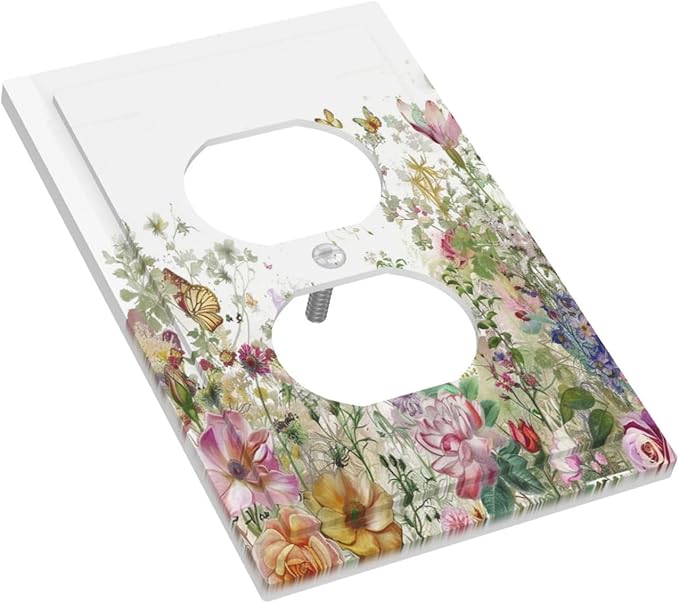 Outlet Covers Boho Wildflower Colorful Floral Butterfly 1 Gang Duplex Light Switch Cover Decorative Switch Plates Electrical Receptacle Faceplate Wall Plate For Bed Room Living Room