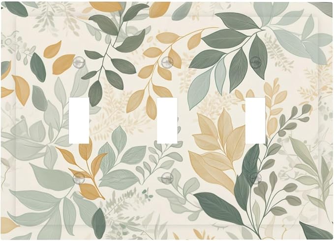 Boho Watercolor Leaves 3 Gang Light Switch Cover Watercolor Green Botanical Triple Toggle Wall Plate Decorative Electrical Switchplates Faceplate for Country Bedroom Kitchen Home Decor
