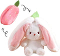 Bunny Plush Doll Toy Pillow, Reversible Carrot Strawberry Bunny Stuffed Animal with Zipper, Cute Rabbit Decoration for Kids & Adult Birthday Party Gift (1pcs 7" Strawberry)