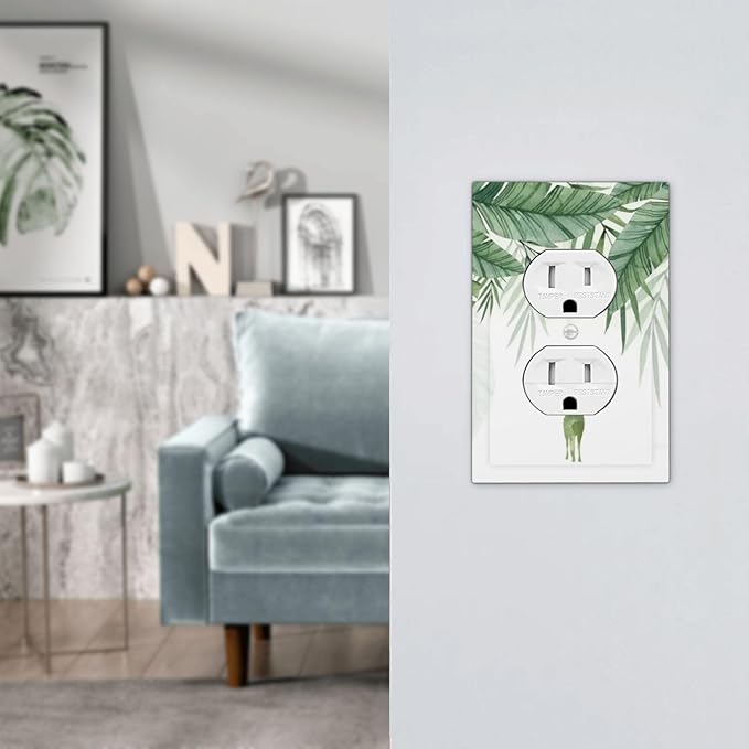 Deer Banana Leaves Palm Trees Green Plants Outlet Covers 1 Gang Duplex Light Switch Cover Decorative Switch Plates Electrical Receptacle Faceplate Wall Plate for Bed Room Living Room Decor