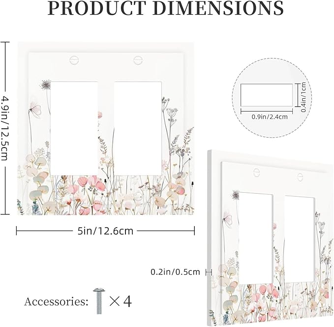 Floral Watercolor Wildflower Dandelion Plant Decorative Outlet Covers 2 Gang Double GFCI Rocker Electrical Wall Panels Light Switch Cover Plate for Farmhouse Bed Room Decor