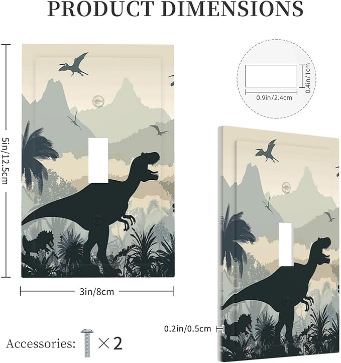Decorative Light Switch Cover Prehistoric World Dinosaur Cartoon Fores 1 Gang Single Toggle Device Electrical Faceplate Switchplates Decorator Outlet Wall Plate for Kids Room Nursery