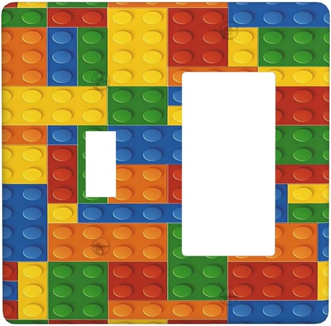 Light Switch Cover Colorful Building Block 2 Gang Toggle Rocker Combo Socket Cover Wall Plates Decorative Switch Plates and Outlet Covers for Kids Room Home Decor