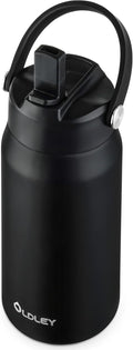 OLDLEY kids Water Bottle - 18oz Insulated Stainless Steel - Wide Straw Lid, Non Spill, Leakproof, Kids Water Bottle for School,Black