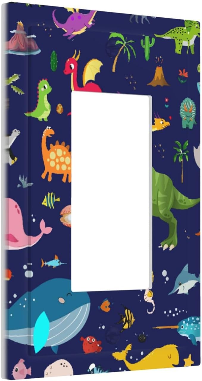 Ocean Dolphin Animal Boys Kids Girls 1-Gang Decorator Rocker Outlet Light Switch Cover Cute Cartoon Cool Blue/Green Dinosaur Decorative Single Device GFCI Receptacle Switch Wall Plate Dimmer Mid Size