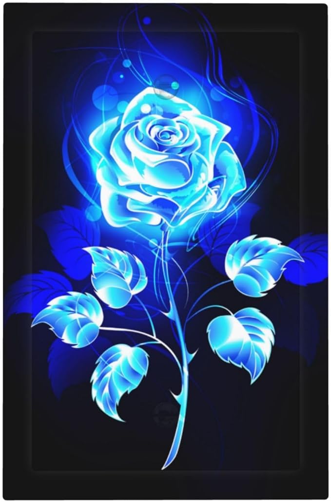 Blue Golden Rose Flower 1 Gang No Device Wall Plate Decorative Blank Light Switch Cover Switchplate Electrical Faceplate for Bathroom Home Bedroom Art Decor