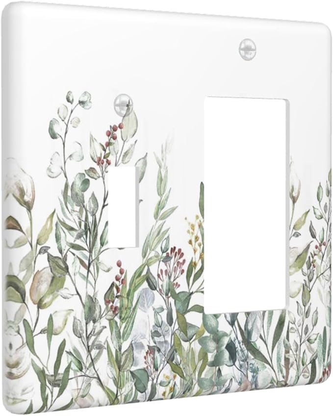 Wildflower Garden Rustic Green Leaf Floral Outlet Covers 1 Toggle 1 Rocker Combination Decorative Wall Plate Electrical Switch Plates Light Switch Cover Plate for Bed Room Living Room Decor