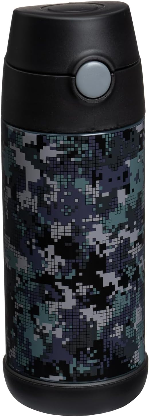 Snug Insulated Kids Water Bottle with Straw & Spout – Double-Wall Stainless Steel, Leakproof, Easy-Flip Lid – For School, Travel, Toddlers & Big Kids - Black Digi Camo, 12oz