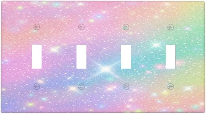 Decorative Light Switch Plate Covers Rainbow Shiny Gradient Colors 4 Gang Wall Plate Switch Cover Plate Quad Toggle Jumbo Electrical Faceplate for Kids Room Nursery Decor