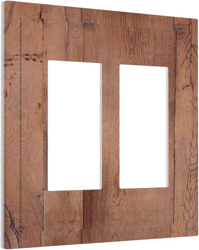 Rustic Brown Dark Wood Texture Printing Decorative Outlet Covers 2 Gang Double Gfci Rocker Electrical Wall Panels Light Switch Cover Plate For Farmhouse Cabin Decor