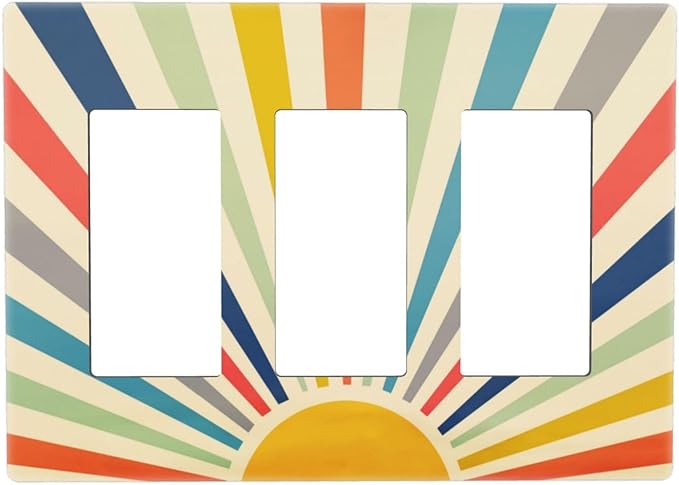 70s 60s Mid Century Boho Sun Sunrise 3 Gang Triple Rocker/Decorator Light Switch Wall Plate Cover Decorative GFCI Electrical Faceplate Switchplate Dimmer