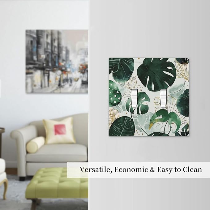 Boho Tropical Green Leaf Watercolor Banana Leaves Decorative Switch Plates 2 Gang Double Toggle Outlet Light Switch Cover Wall Plate Electrical Faceplate For Bed Room Living Room Decor