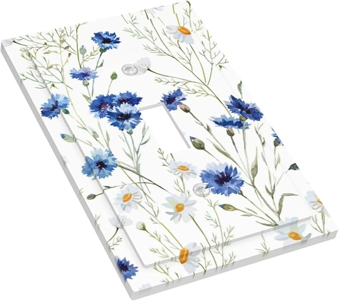 Light Switch Cover Plate Watercolor Daisy Blue Floral Vintage Plant 1 Gang Single Toggle Decorative Switch Plates Wall Plates Electrical Faceplate Socket Covers for Bedroom Home Decor