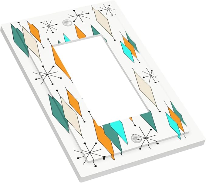 Modern Mid Century Geometric Abstract 1-Gang Decorator Rocker Outlet Light Switch Cover Retro Funny 1960S Diamond Atomic Art Decorative Single Device GFCI Receptacle Switch Wall Plate Dimmer Mid Size
