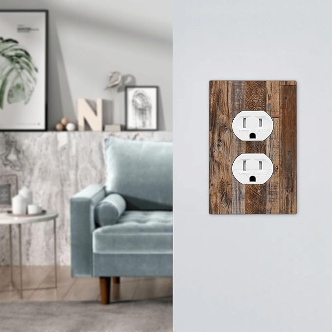 Vintage Board Rustic Brown Wood Texture Outlet Covers 1 Gang Duplex Light Switch Cover Decorative Switch Plates Electrical Receptacle Faceplate Wall Plate for Farmhouse Home Decor