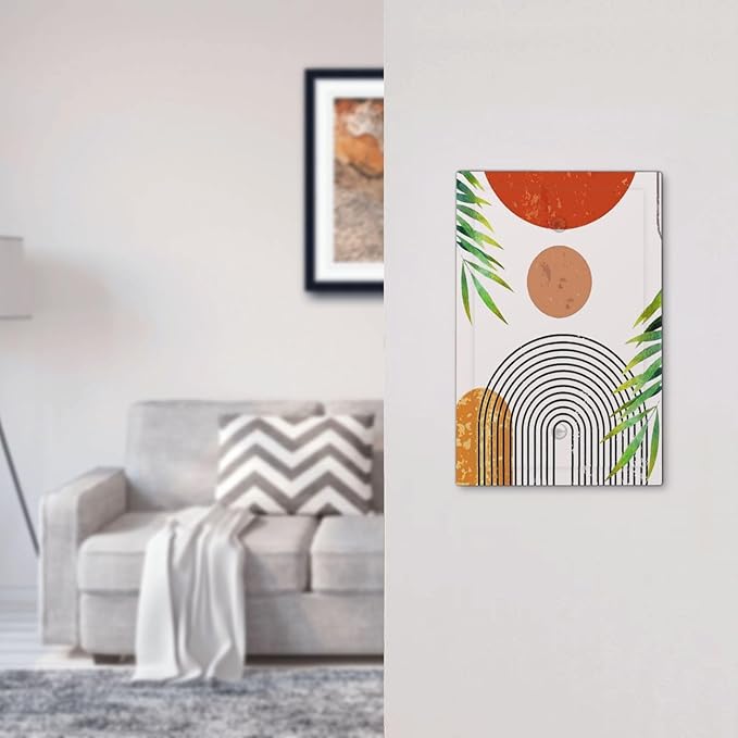 Orange Mid Century Bohemian Sun Decorative 1 Gang No Device Blank Wall Plate Modern Boho Abstract Arch Leaf Oversize Electric Unused Receptacle Decorator/Gfci Light Outlets/Switches Face Plate Cover