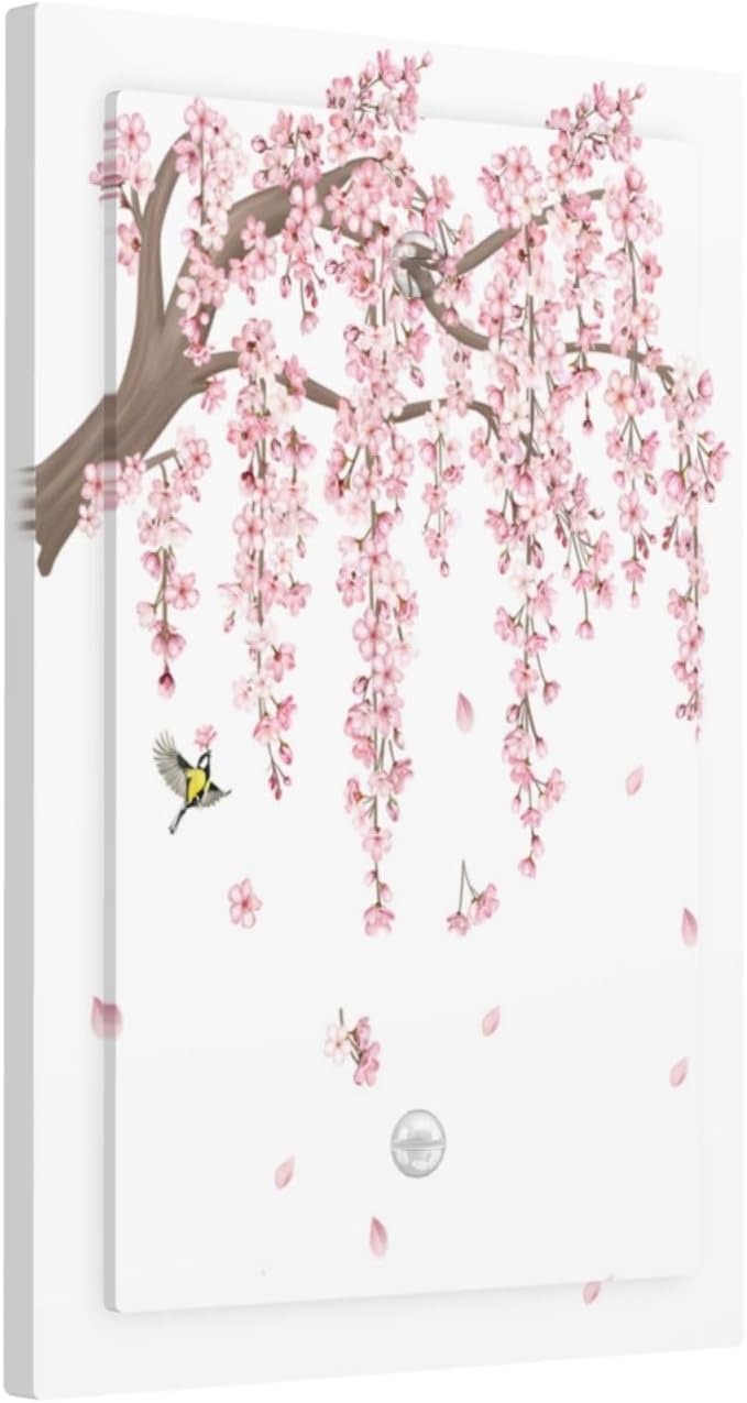 Pink Flower Tree Branch Cherry Blossom Tree Floral Birds Light Switch Cover Plate 1 Gang No Device Blank Electrical Wall Plates Faceplate Decorative Switch Plate Covers for Bedroom Living Room Decor